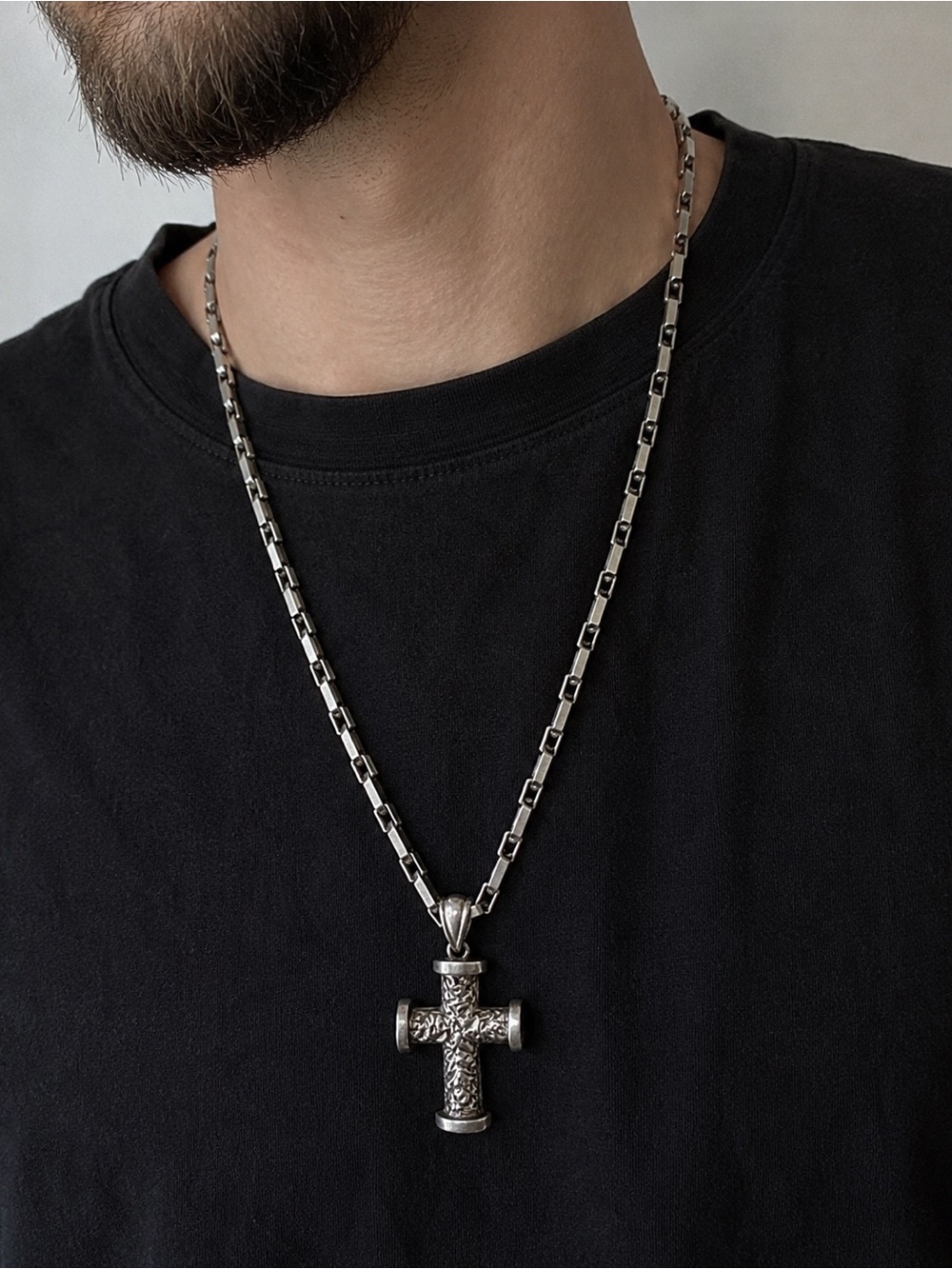 Vintage Italian 925 Sterling Silver Heavy Cross Pendant Necklace 86.2g 30”